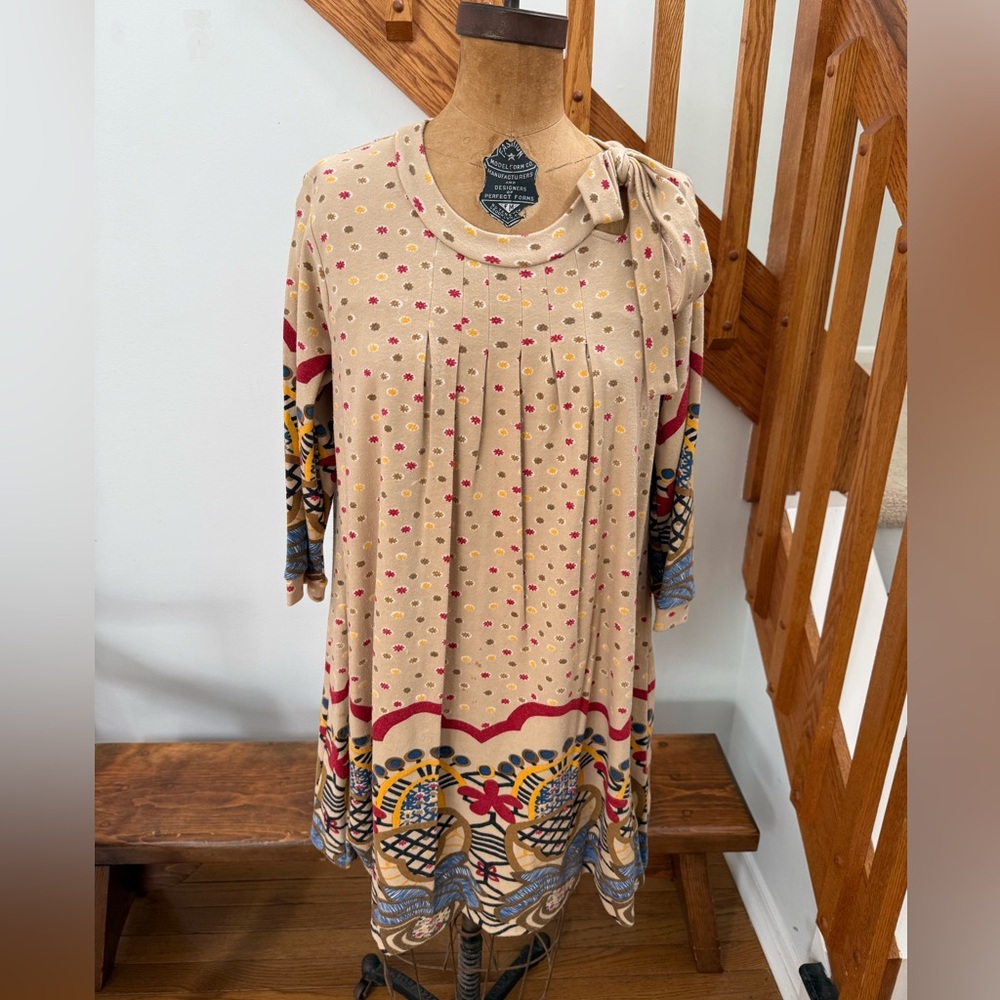 Patterned Beige Mini Dress